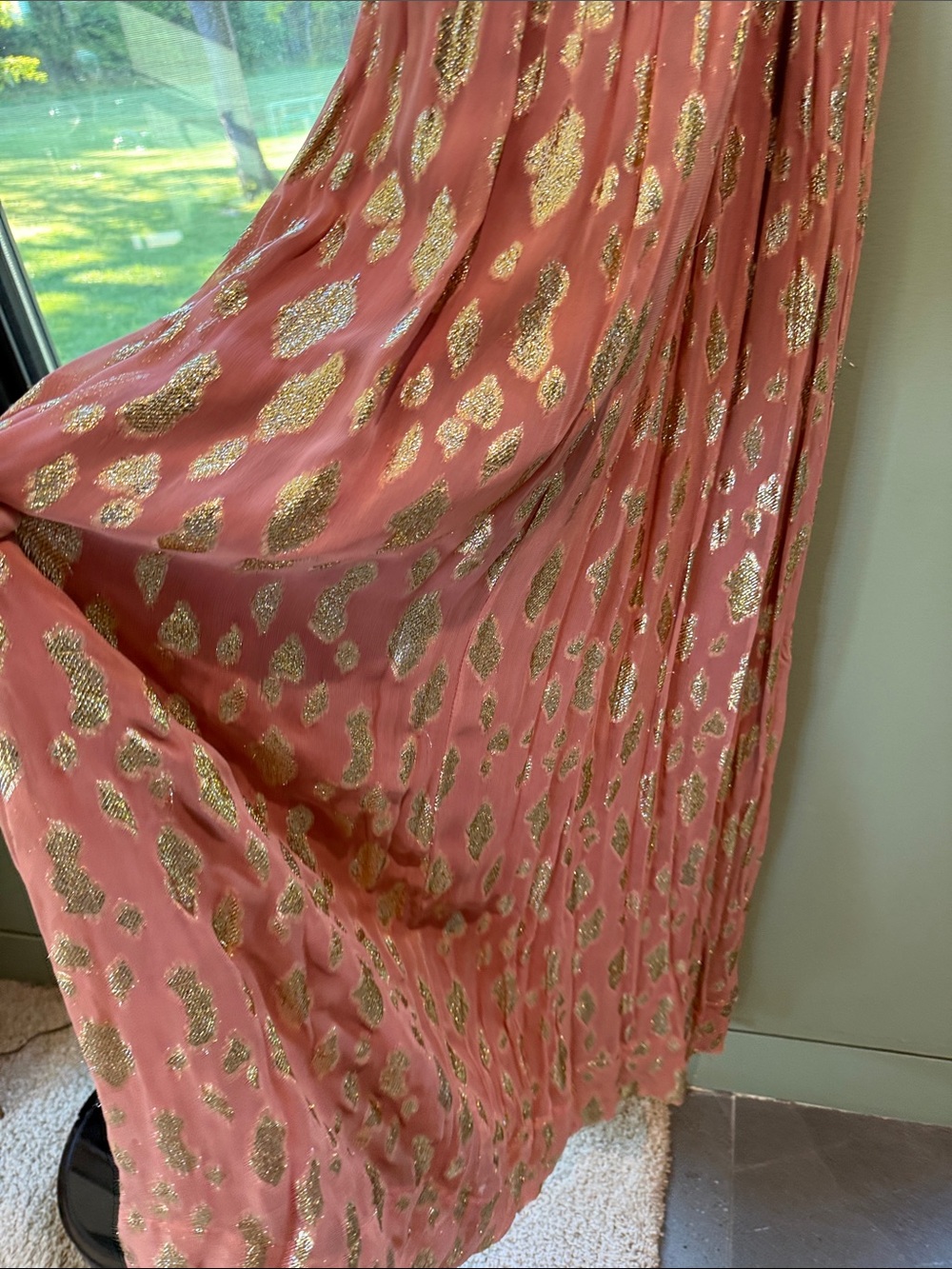 Altar'd State Rose Pink Maxi Dress with Gold Metallic Accents - Picture 6 of 6